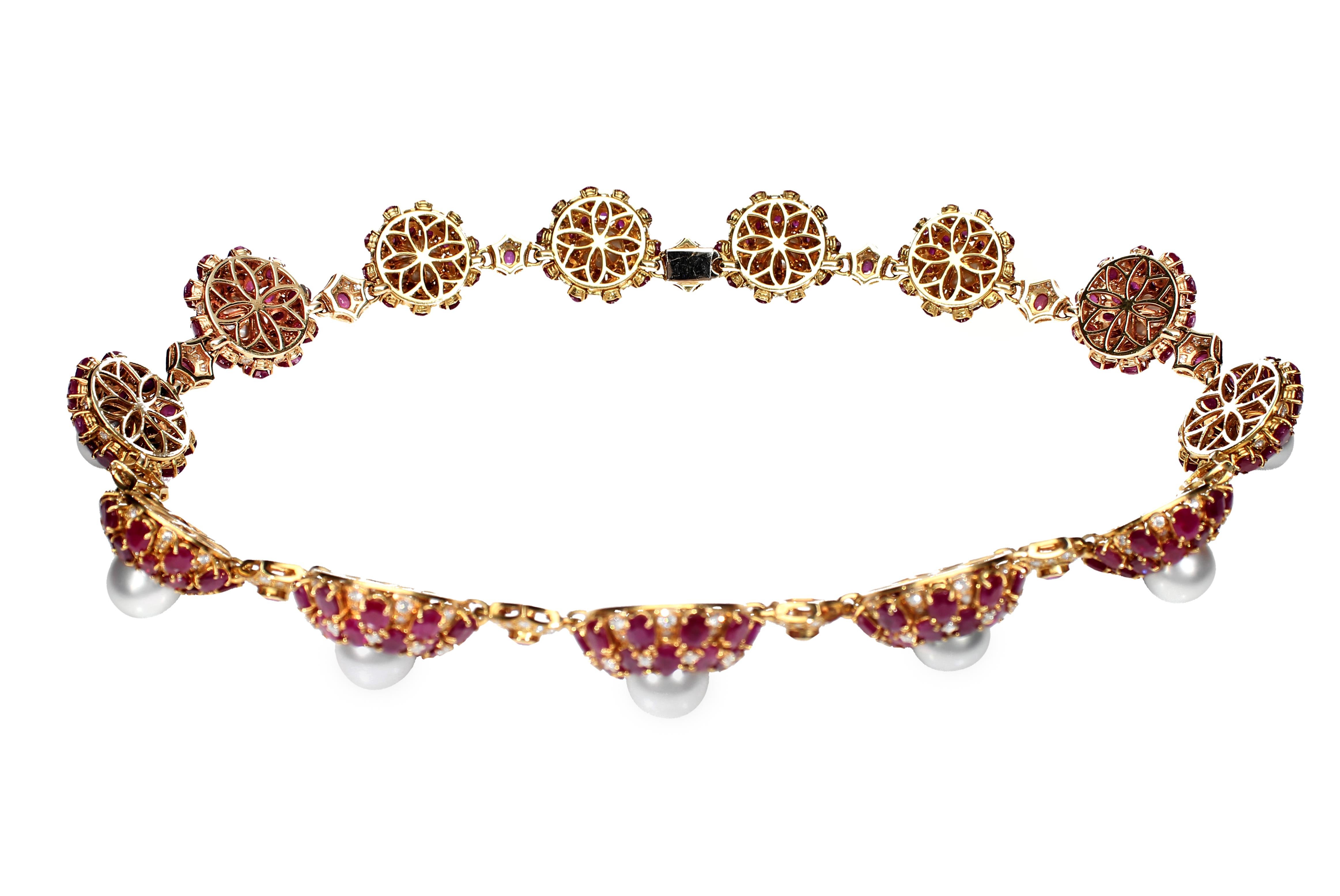 Necklace with Rubies, Pearls and Diamonds in 18 Karat Yellow Gold 5