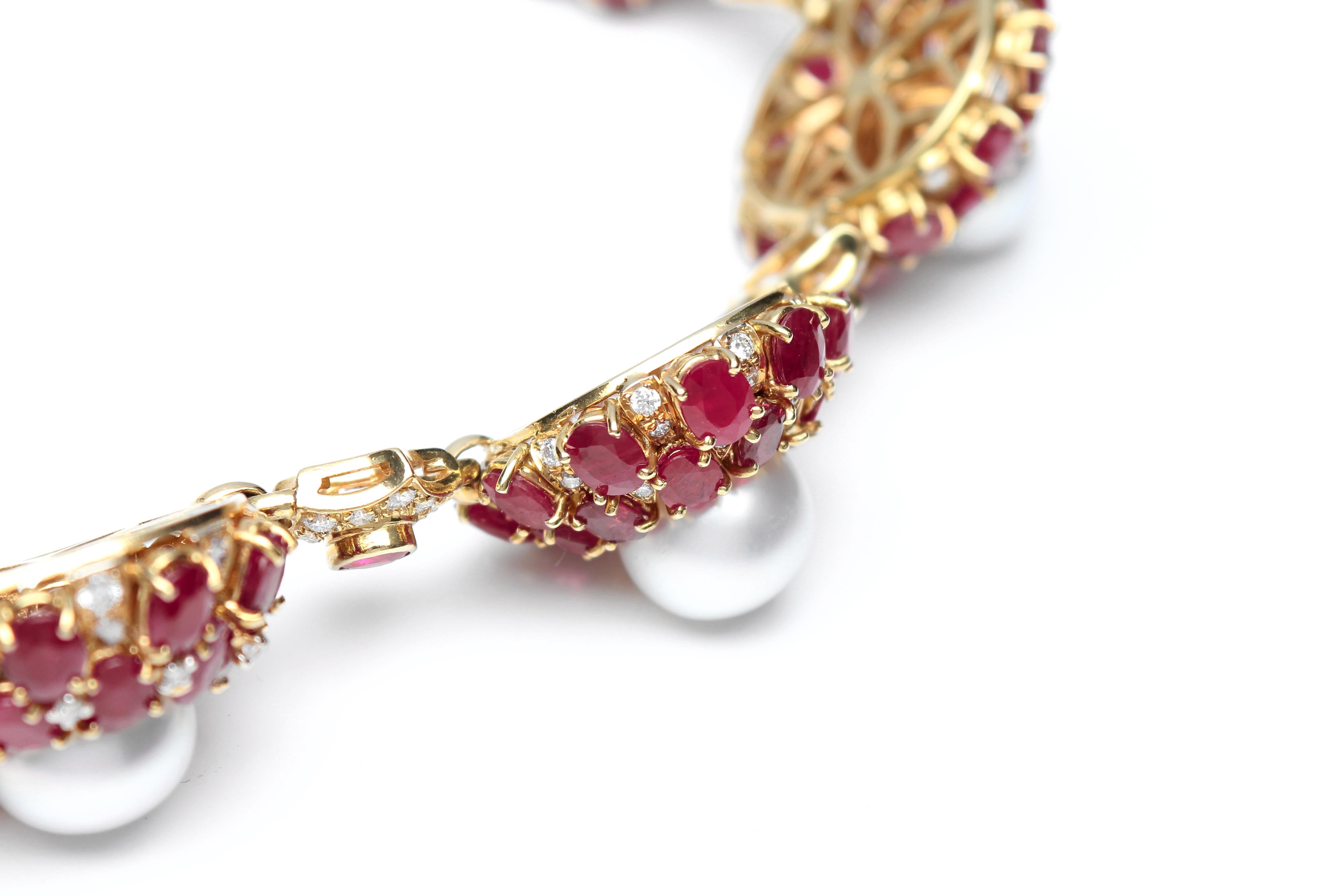 Necklace with Rubies, Pearls and Diamonds in 18 Karat Yellow Gold 7