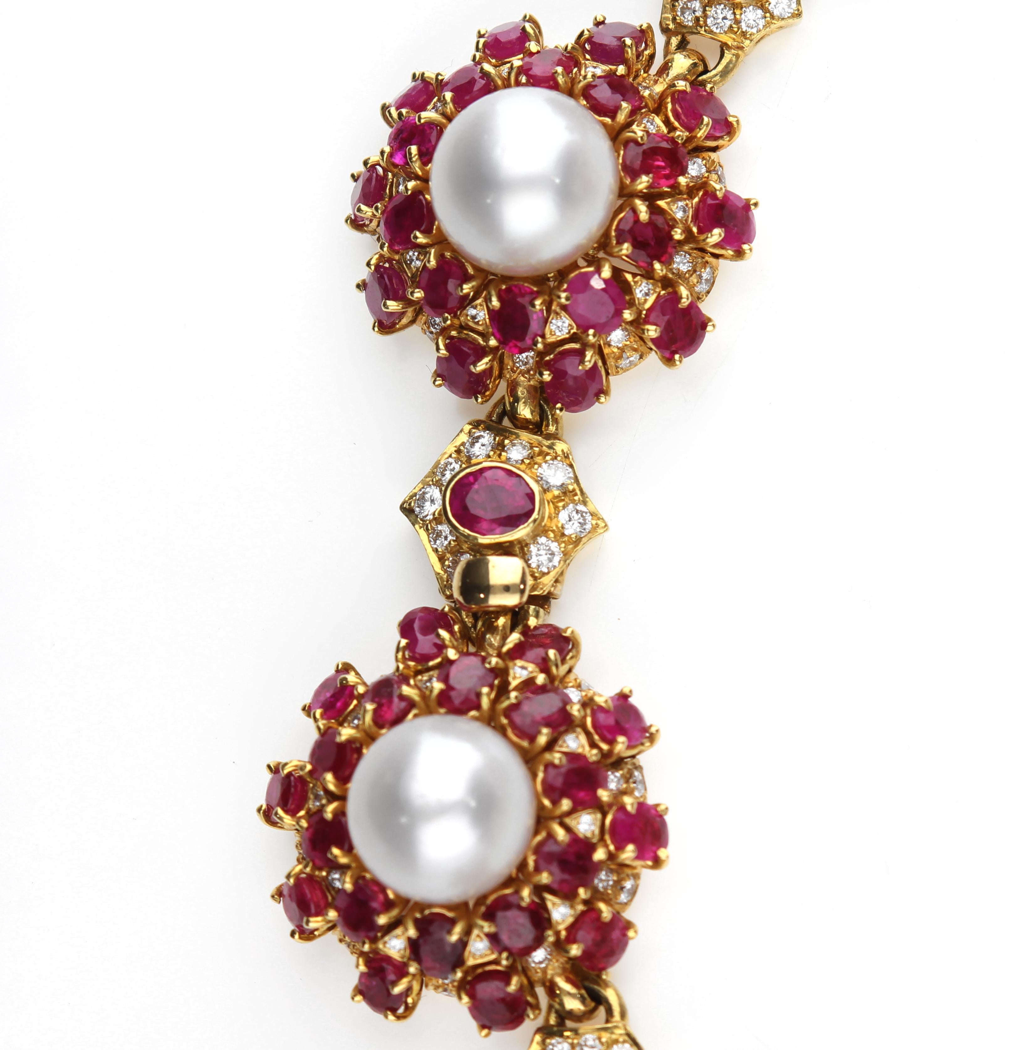 Necklace with Rubies, Pearls and Diamonds in 18 Karat Yellow Gold 3