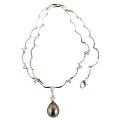 Collar con peal de Tahití y diamantes talla brillante hasta 0,89ct Oro blanco de 18k