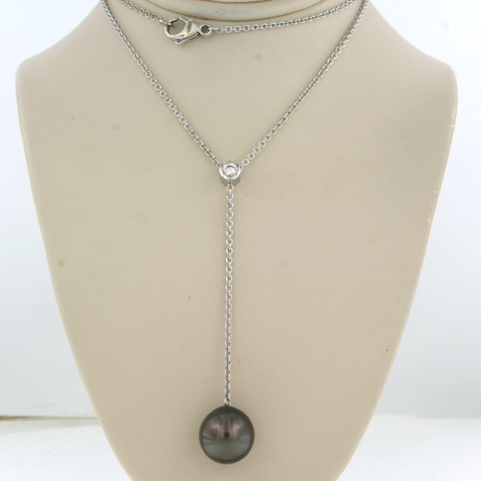 Collier avec perle de Tahiti et diamant taille brillant jusqu'à 0,12ct or 18k en vente 2
