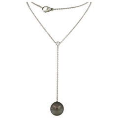 Necklace with Tahiti pearl and brilliant cut diamond up to 0.12ct 18k gold
