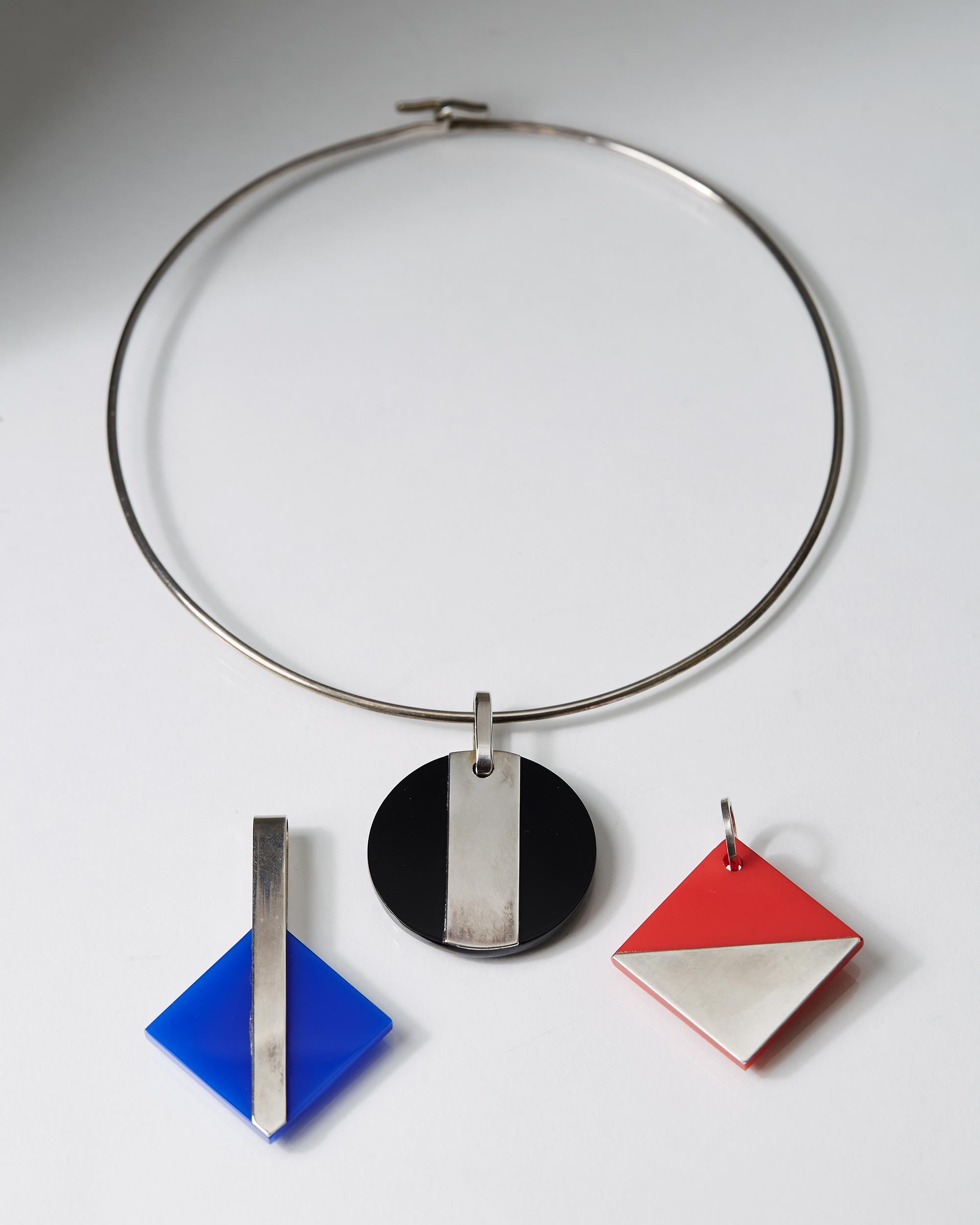 Modern Necklace with Three Pendants Designed by Sigurd Persson, Sweden, 1990s For Sale