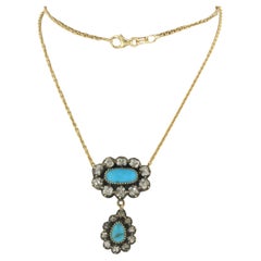 Necklace with turquoise and old mine cut diamonds up to 1.50ct 18k gold, silver