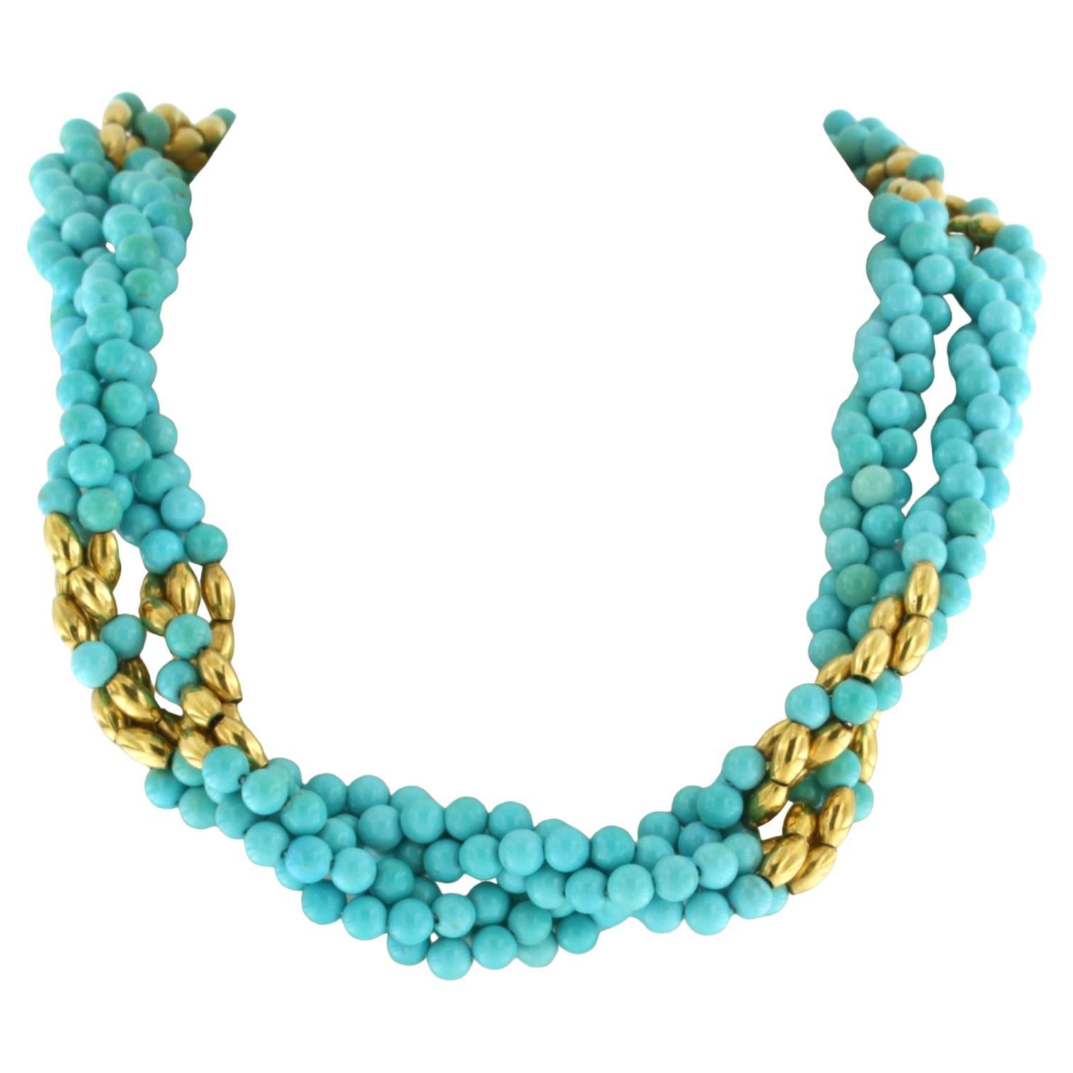 Necklace with turquoise beads and 18k gold 92.6 grams For Sale