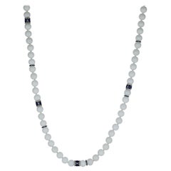 Necklace with White Agate Beads, 18k White Gold, Diamonds and Blue Sapphires