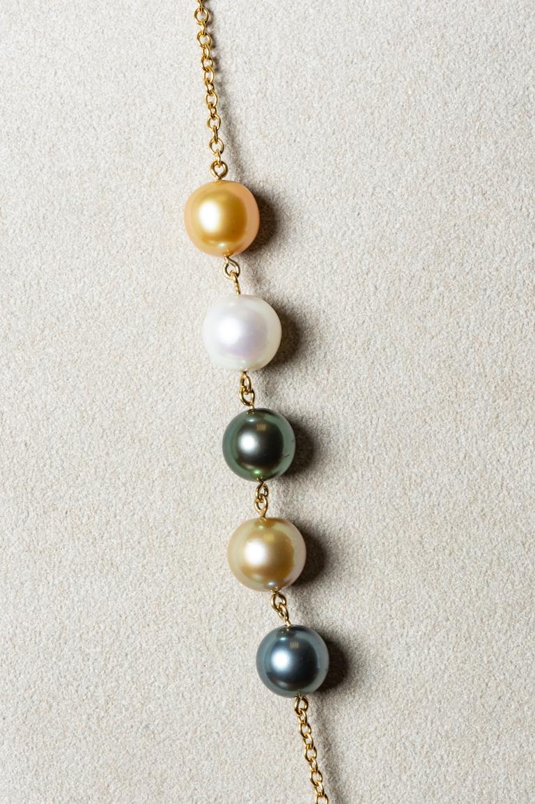Women's Necklace 18 Carat of the Pearl South Sea, Champagne Pearl and Tahiti Pearl