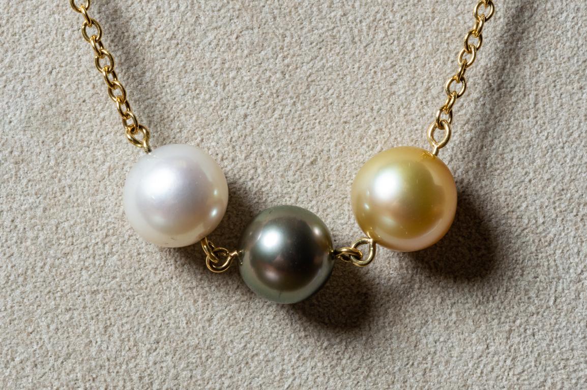 Necklace 18 Carat of the Pearl South Sea, Champagne Pearl and Tahiti Pearl 1
