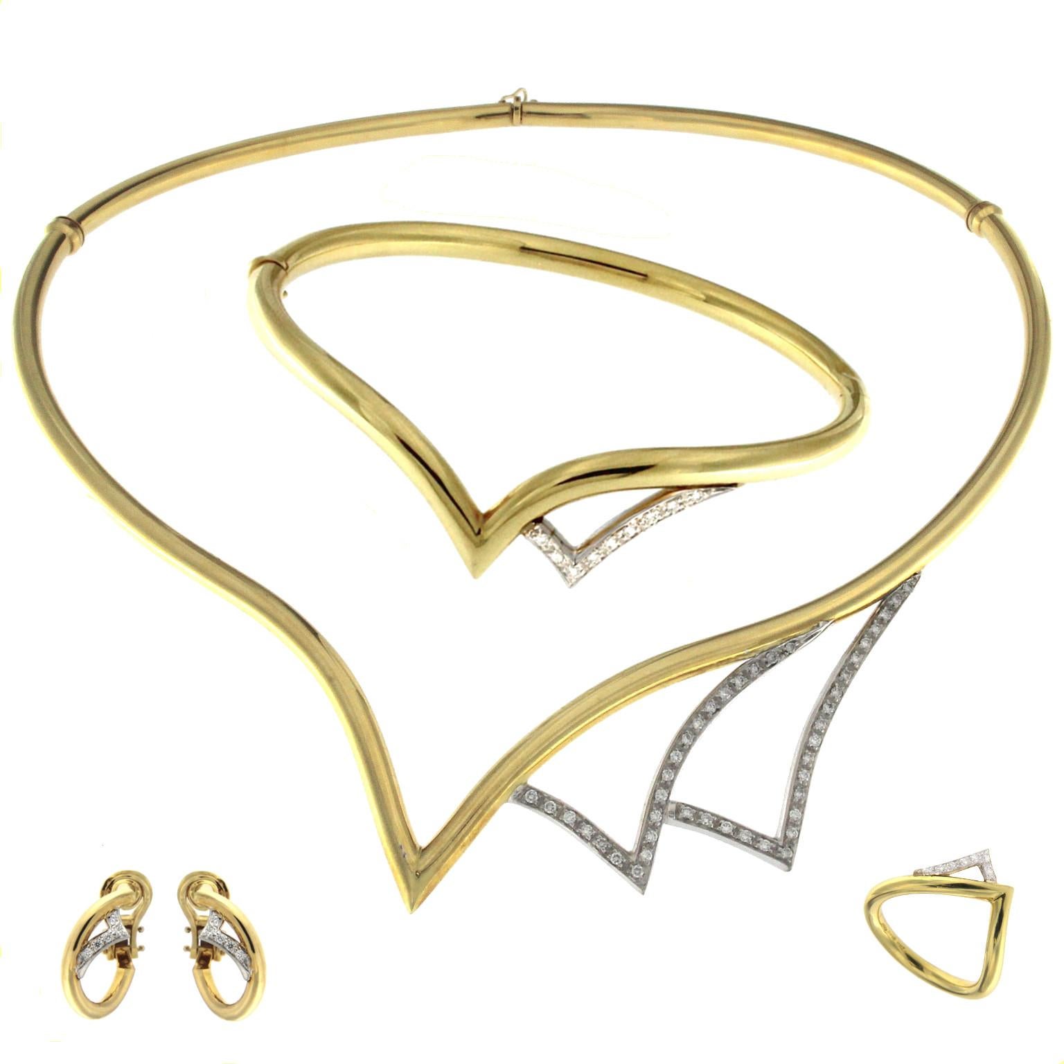 Halskette aus Gelb 18 Karat Gold und Weiß mit Diamanten Damen im Angebot