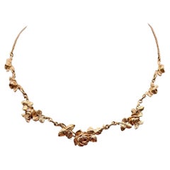Necklace Yellow Gold 18 Carats Floral Vintage