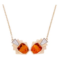 Necklace Yellow Gold Citrine 5.00 Carat Diamonds