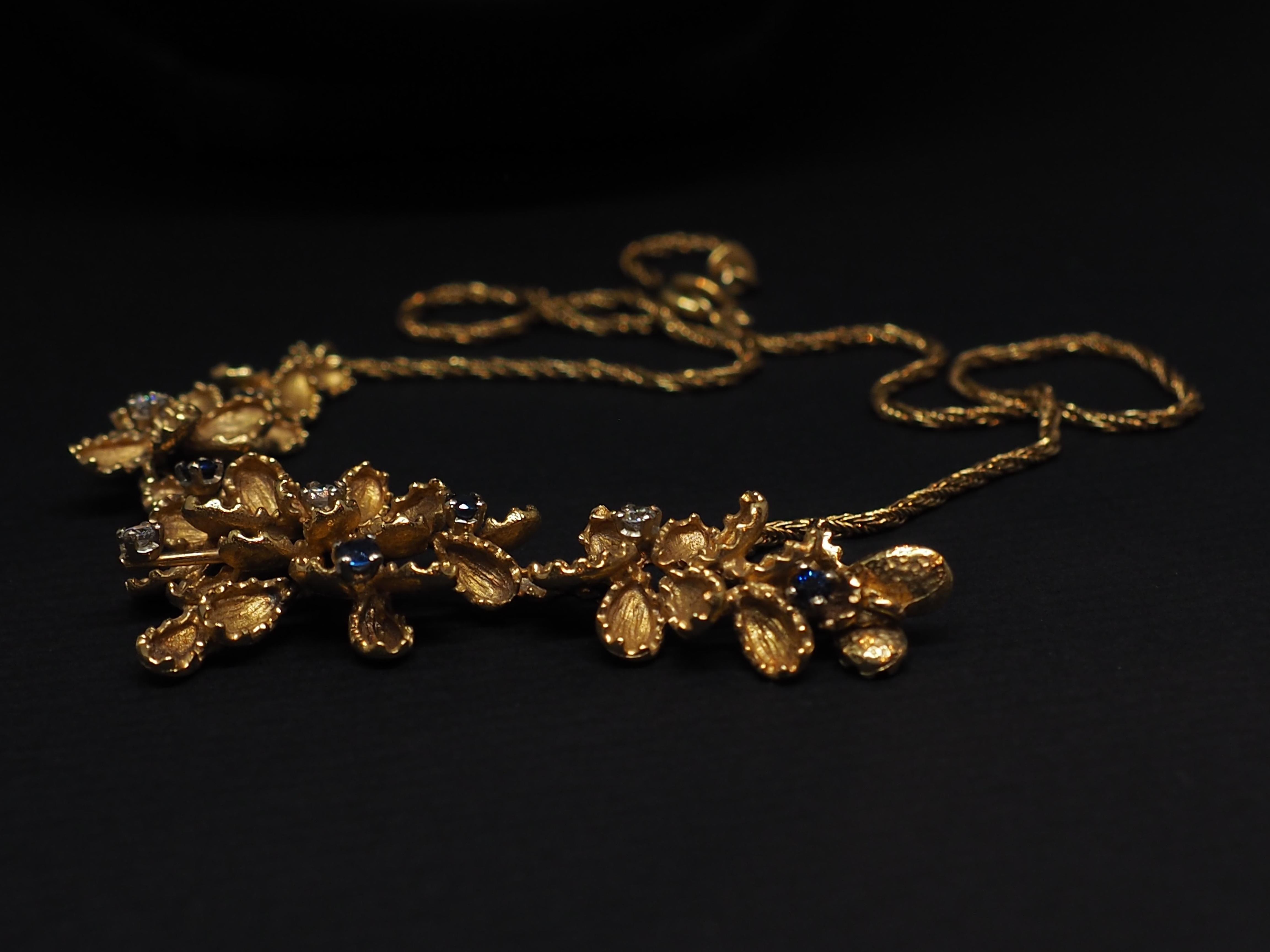Halskette aus Gelbgold mit Diamanten und Saphiren im Zustand „Hervorragend“ im Angebot in Geneva, CH