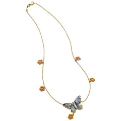 Halskette aus Gelbgold mit weißen Diamanten und Emaille, von Hand verziert mit Mikromosaik