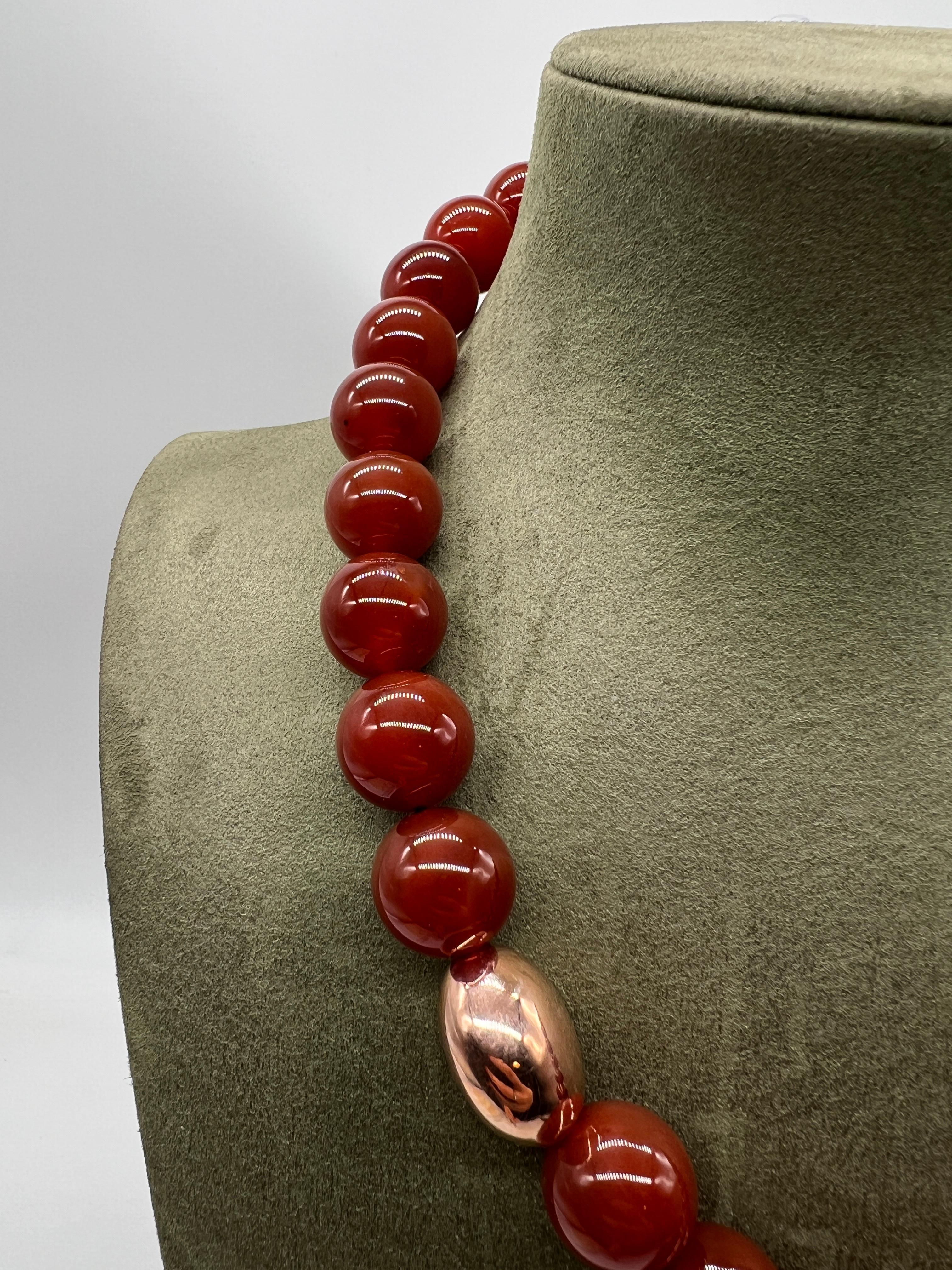 Halsketten Rote Agathe, Perlen Rose Gold 18 Karat, Bakelit Damen