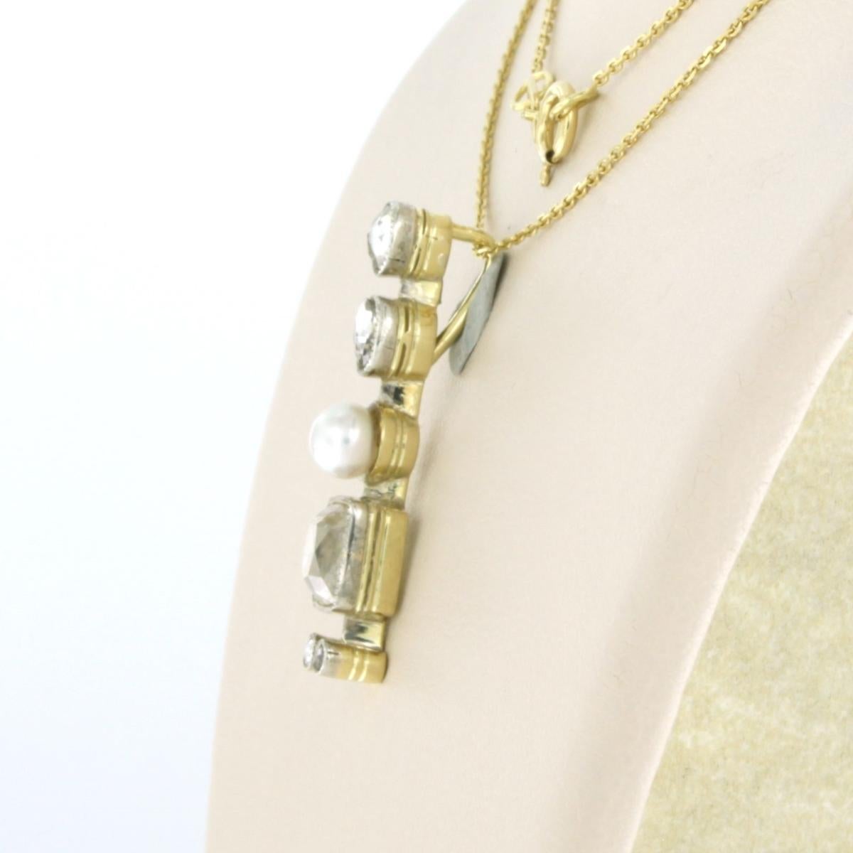 Moderne Collier et pendentif avec perle, diamants de taille ancienne et diamants taillés en rose 1,20ct 14 or en vente