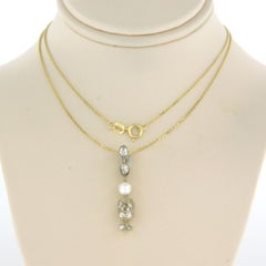 Collar y colgante con perla, mina vieja y diamantes talla rosa 1.20ct 14 oro