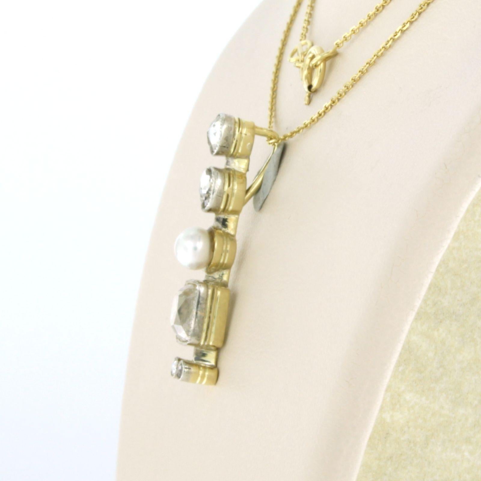 Collar y colgante con perla, mina vieja y diamantes talla rosa 1,20ct oro de 14k Art Nouveau en venta