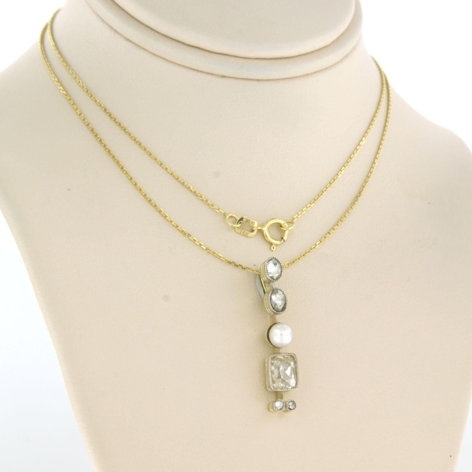 De las mujeres Collar y colgante con perla, mina vieja y diamantes talla rosa 1,20ct oro de 14k en venta