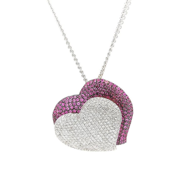 Necklace or Pendant Heart Pink Sapphire and Diamonds For Sale at ...