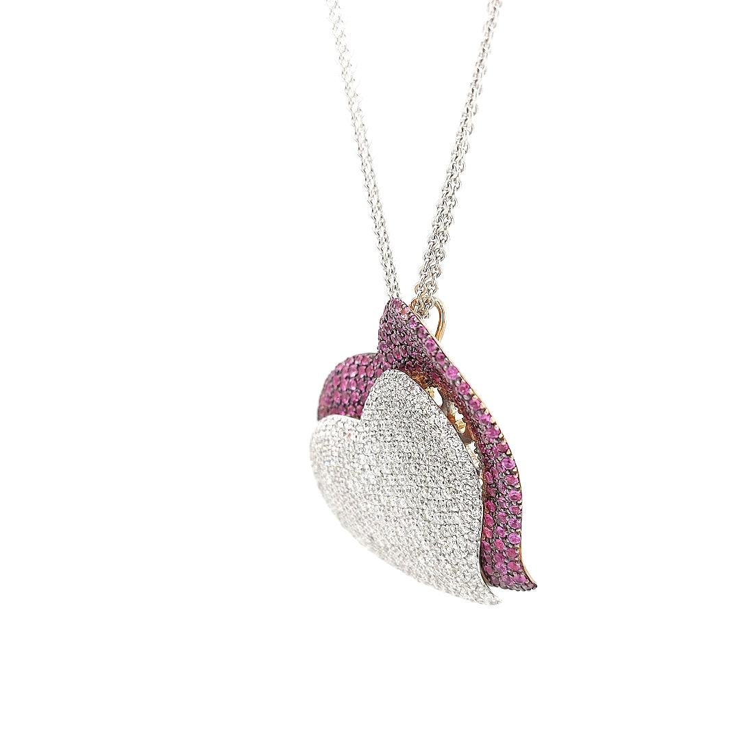 Necklace or Pendant Heart Pink Sapphire and Diamonds For Sale at 