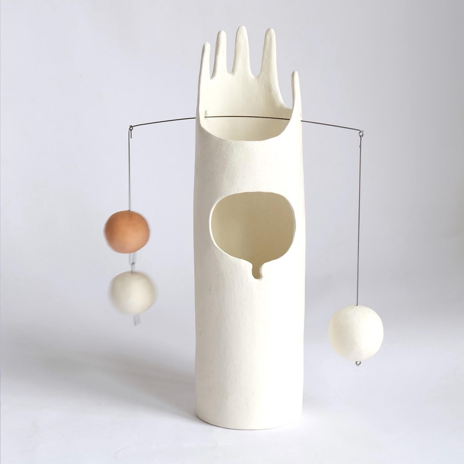 American Neco, Contemporary Sculptural Hand-Built Ceramic Table Lamp in Matte White