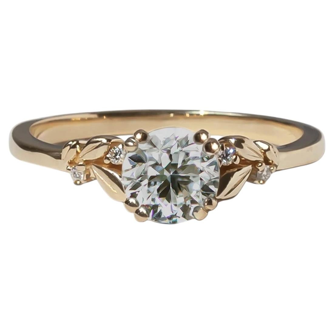 Nectar of Surrender Round Diamond Ring in 14K Gold by Anastassia Sel Jewelry For Sale