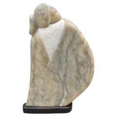 Ned Archuleta Native American Figural Woman Carved Alabaster Figure Sculpture