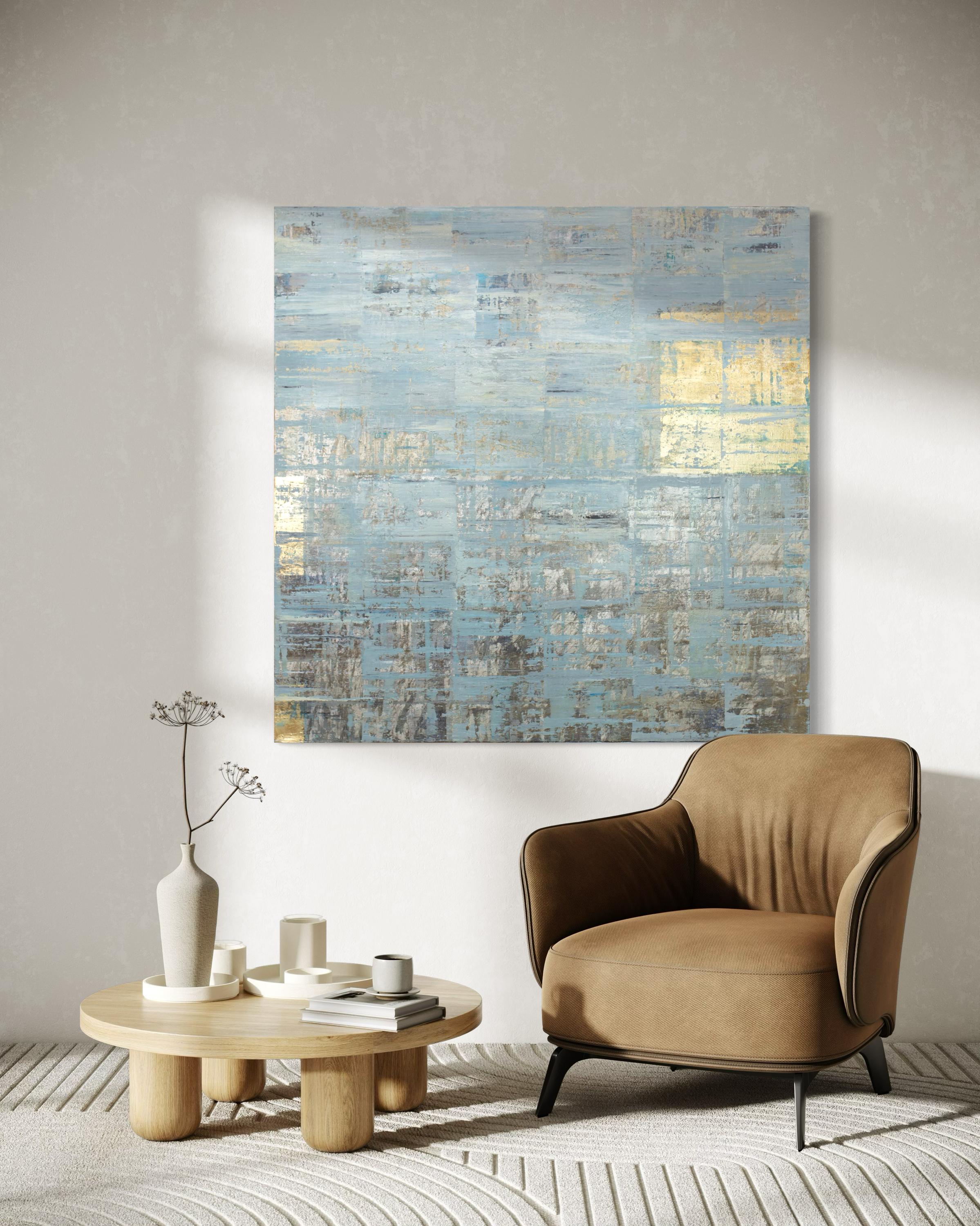 Abstraktes geometrisches Metallic-Ölgemälde „Ahead“ – Painting von Ned Martin