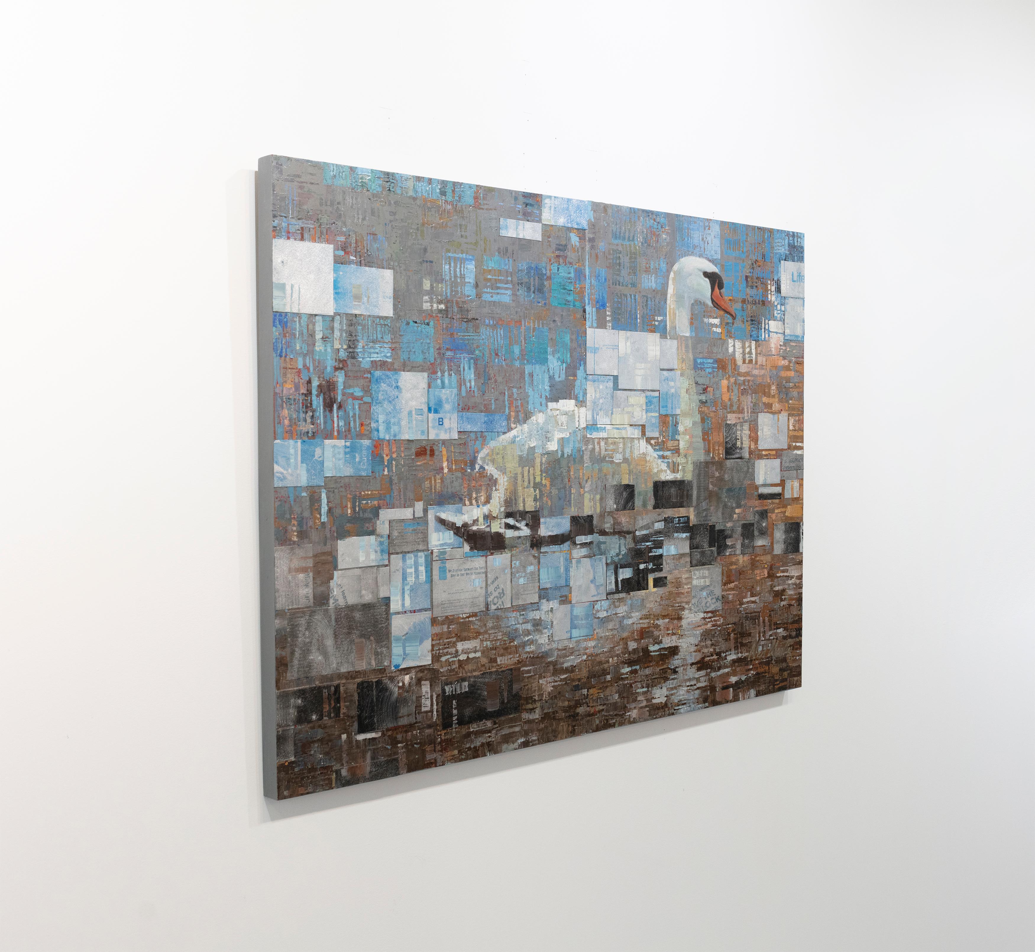 Questo quadro di Ned Martin è astratto e rappresentativo allo stesso tempo, in quanto raffigura un cigno al centro della tela che galleggia nell'acqua, mentre l'area circostante è resa con lo stile astratto tipico dell'artista. L'opera, che è