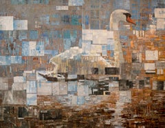 "Awakening, " Abstract Swan Painting