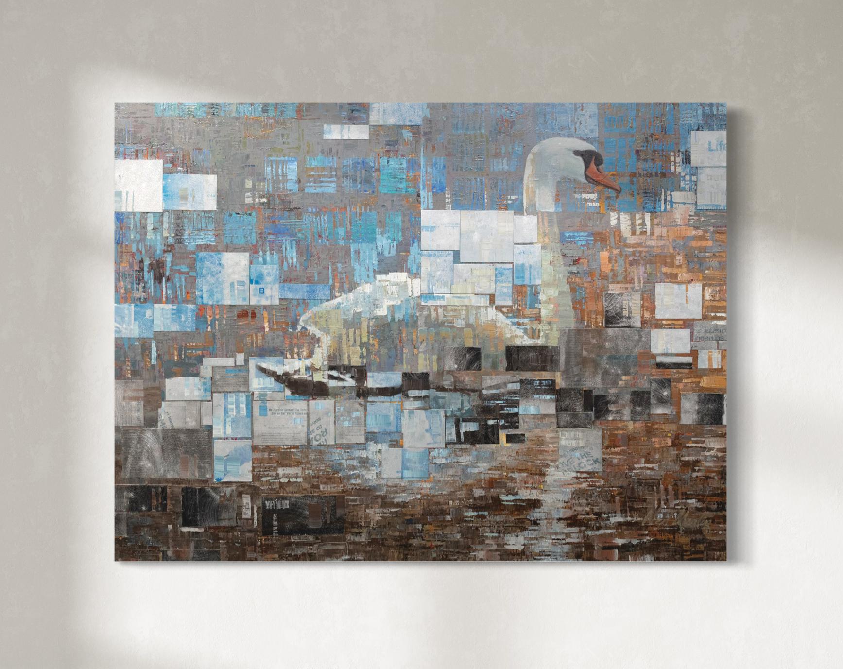 Abstract Painting di Ned Martin - "Risveglio", pittura astratta del cigno