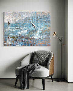 "New Beginnings, " Abstracted Birds Painting