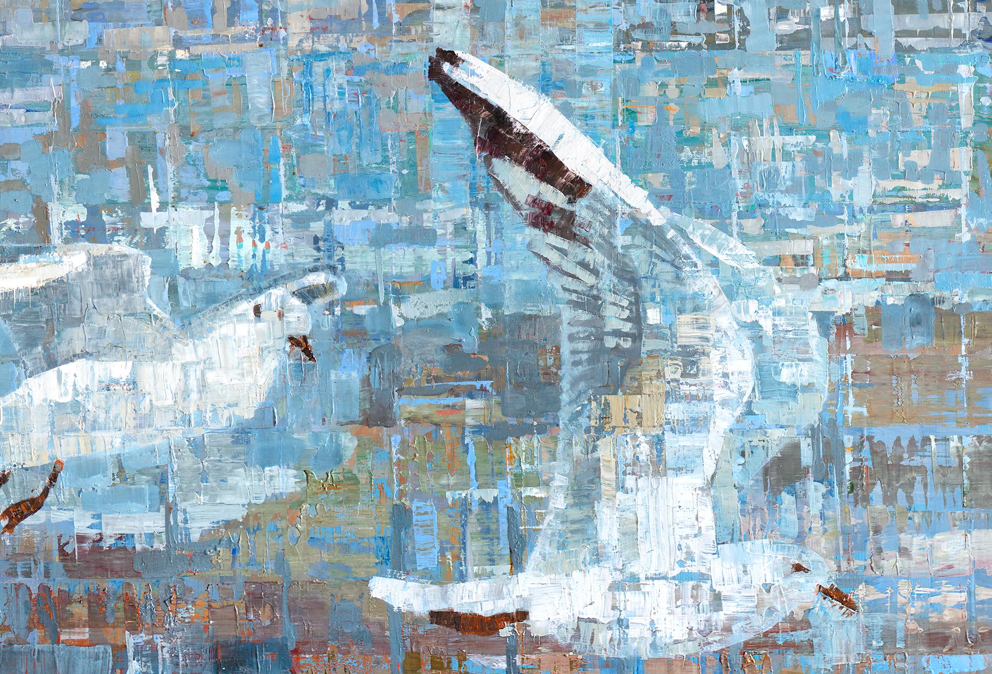 Peinture d'oiseaux abstraits « New Beginnings » - Bleu Animal Painting par Ned Martin