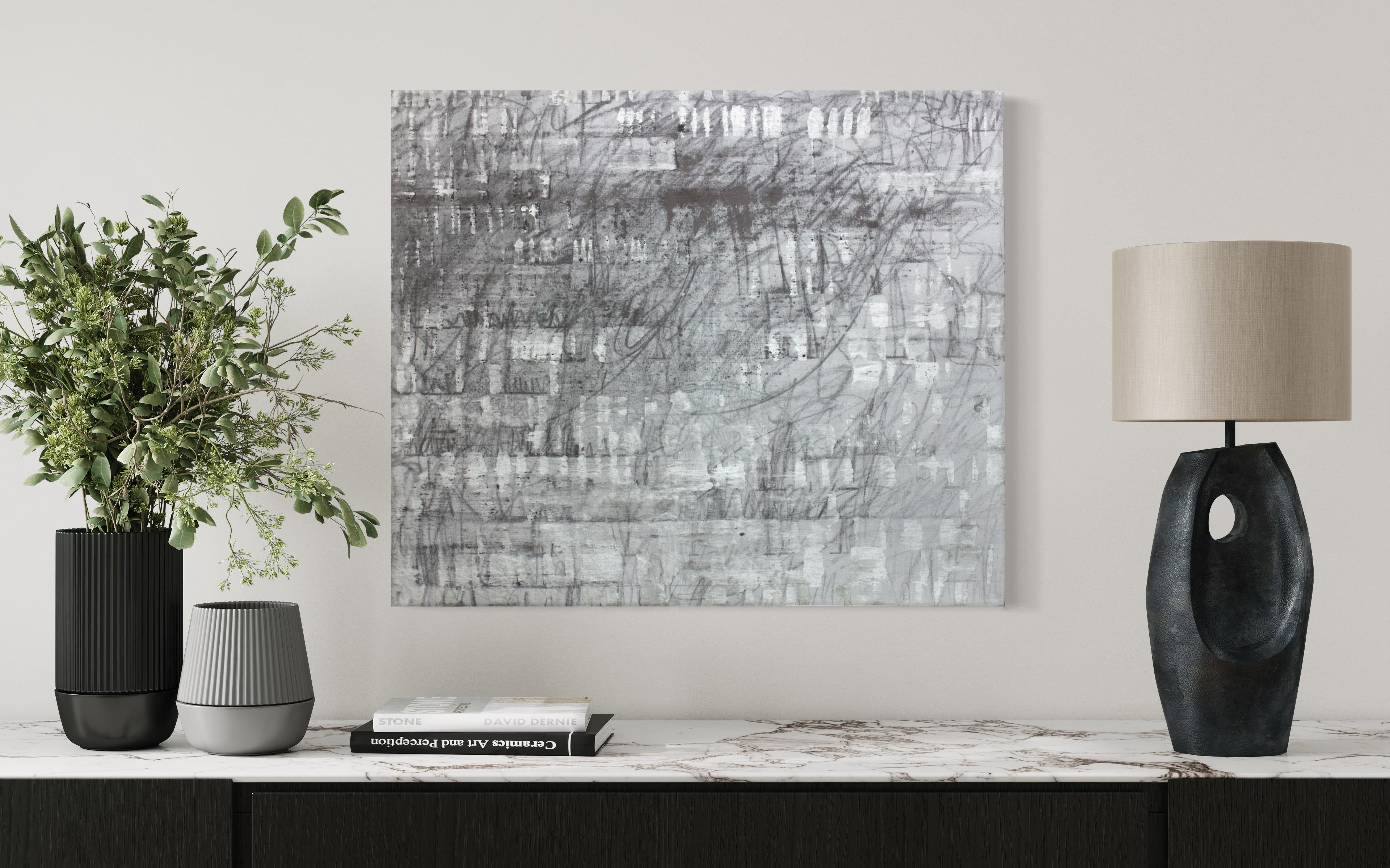 Abstraktes Metallic-Silber-Ölgemälde „Play“ im Angebot 5
