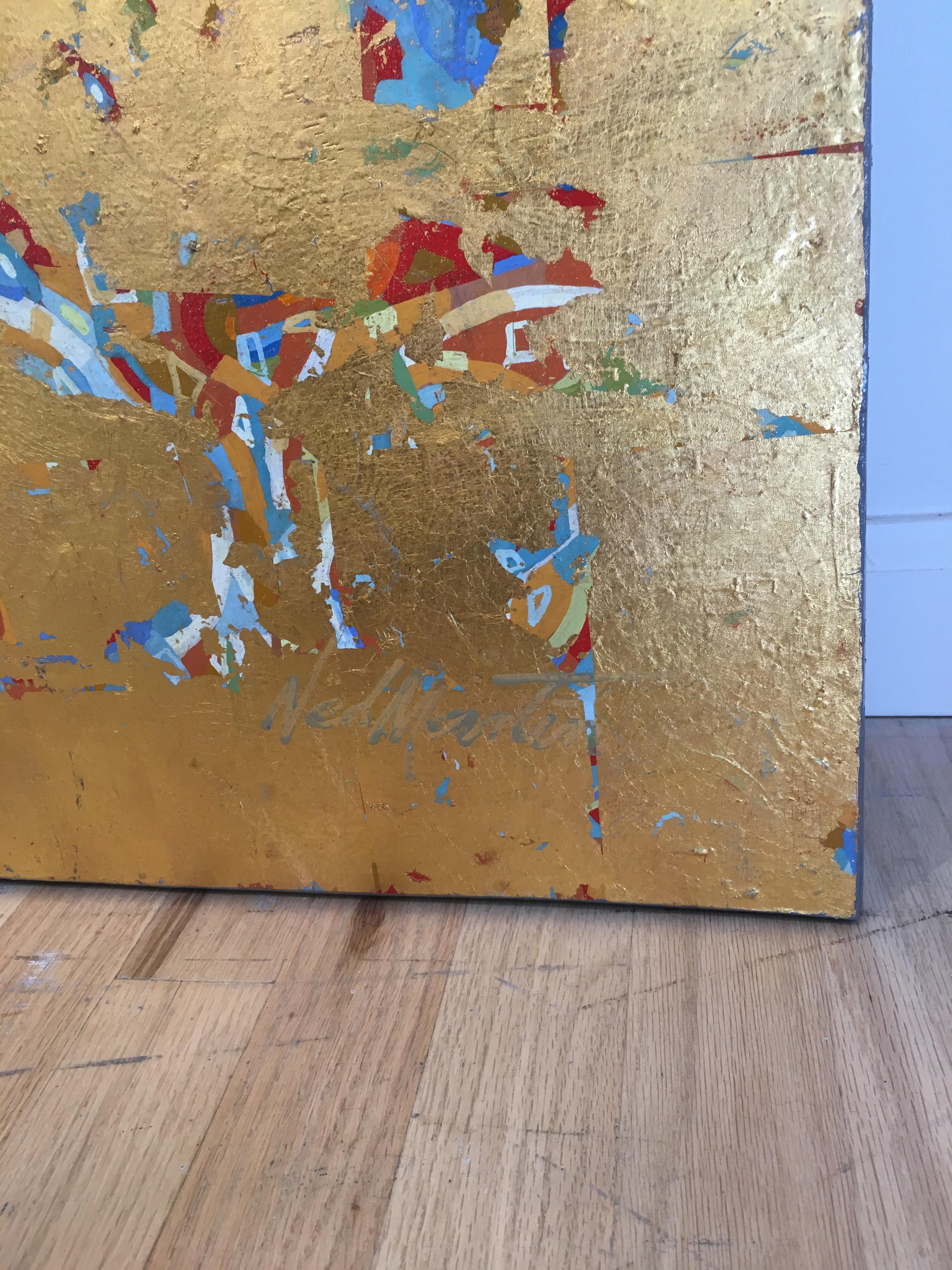 'Reoccurring Dream', Abstract Contemporary Skyscape Gold Metal Leaf Oil Painting 1