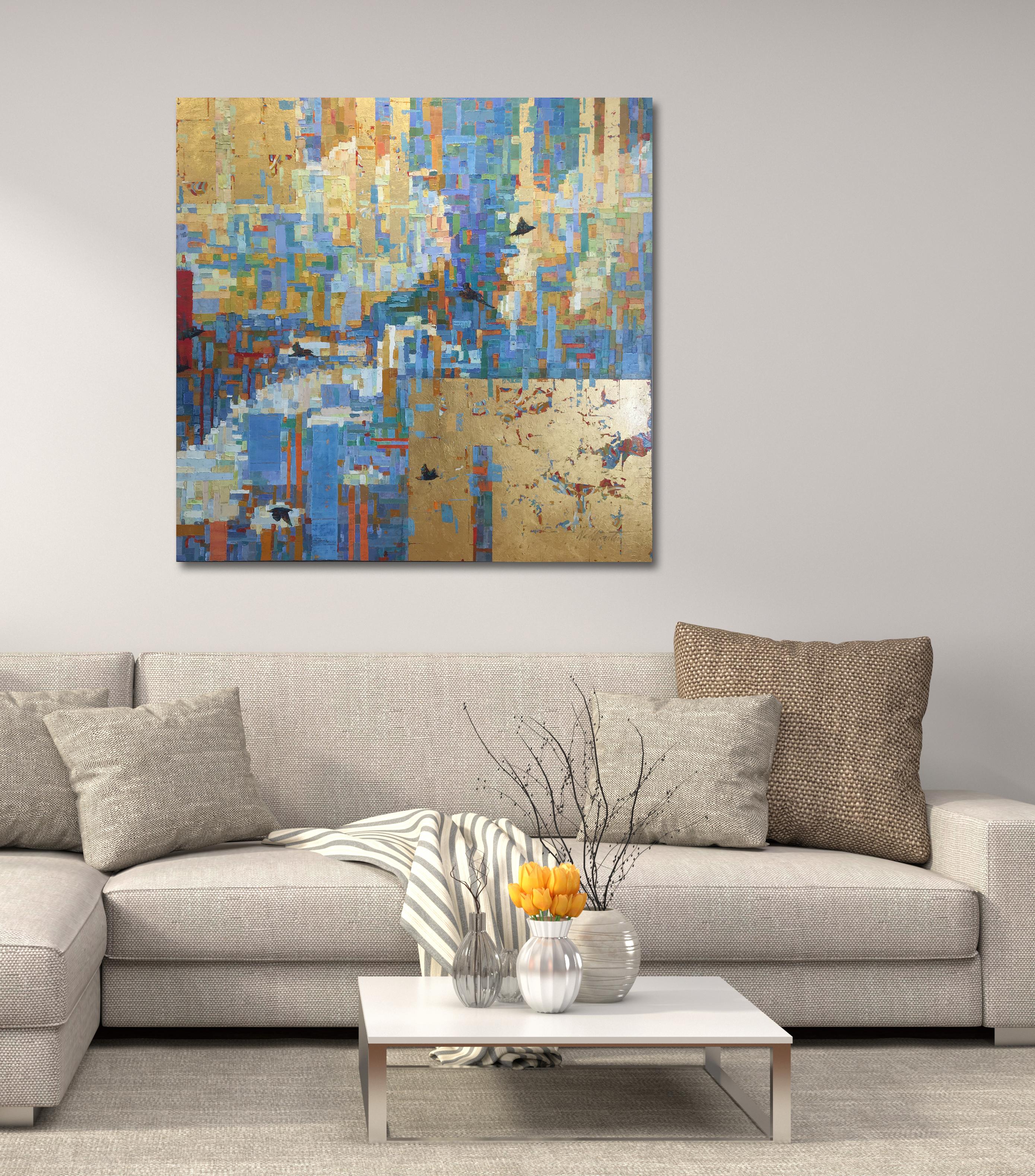 'Reoccurring Dream', Abstract Contemporary Skyscape Gold Metal Leaf Oil Painting 2