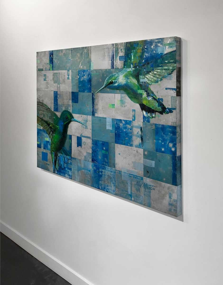 « Union », peinture abstraite d'un coquillage - Bleu Abstract Painting par Ned Martin