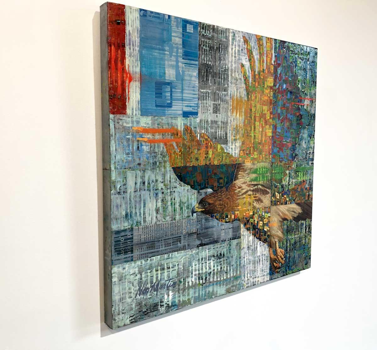 „Walk Softly,“ Abstraktes Adlergemälde (Grau), Abstract Painting, von Ned Martin