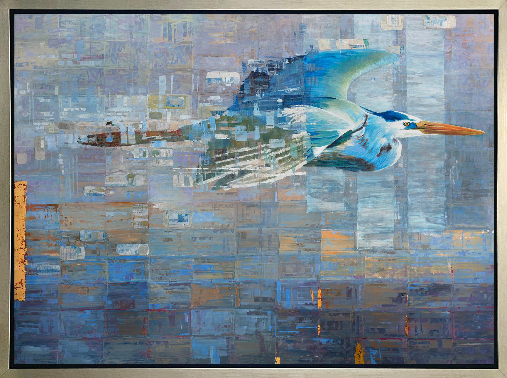 Ned Martin Landscape Print - "Blue Heron in Flight, " Limited Edition Giclee Print, 36" x 48"