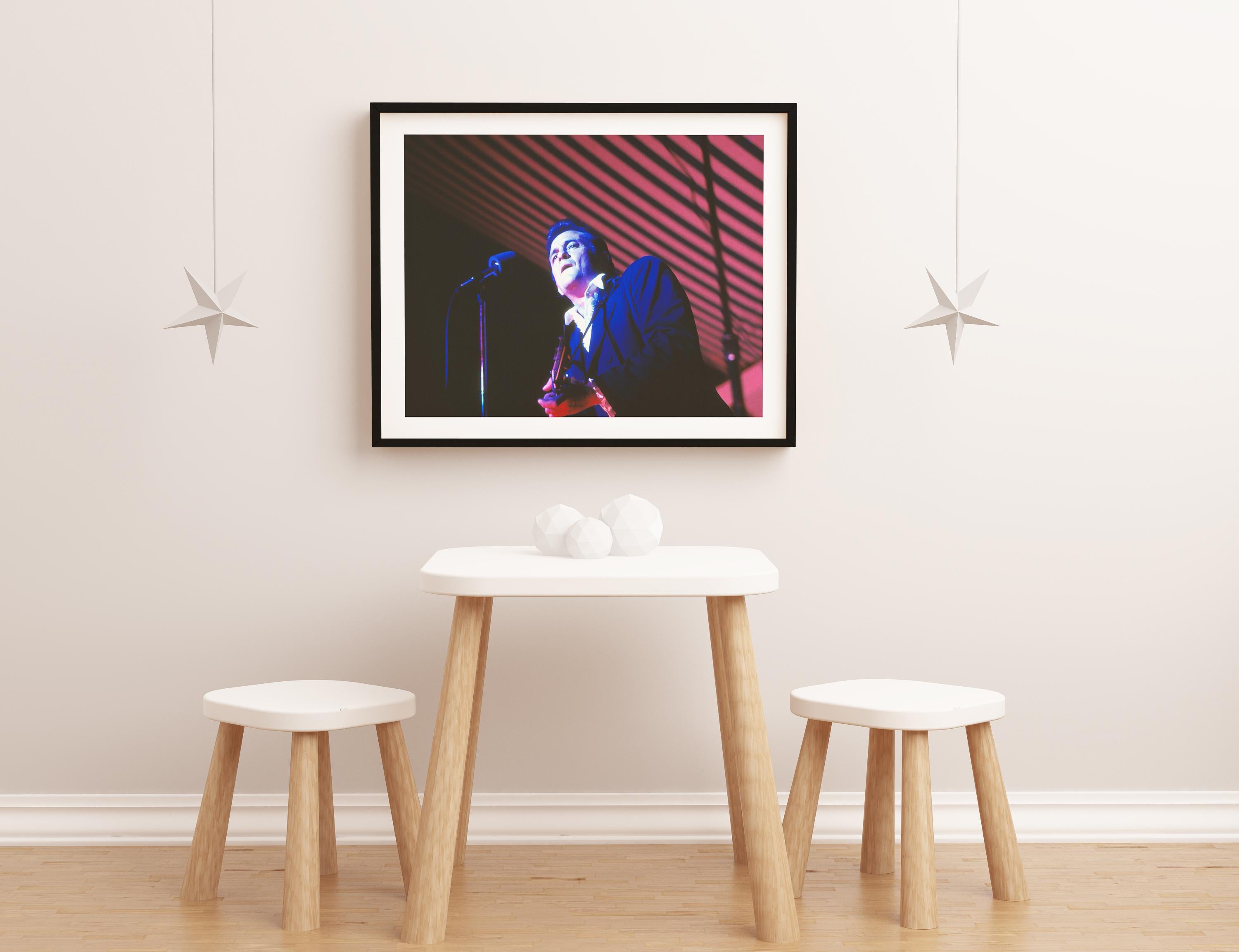Johnny Cash Playing Guitar on Red Fine Art Print For Sale 2