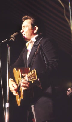 Vintage Johnny Cash Singing on Stage Fine Art Print