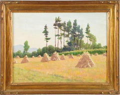 ned walker Antique American Impressionist New England Fall Haystack Landscape Oil Painting