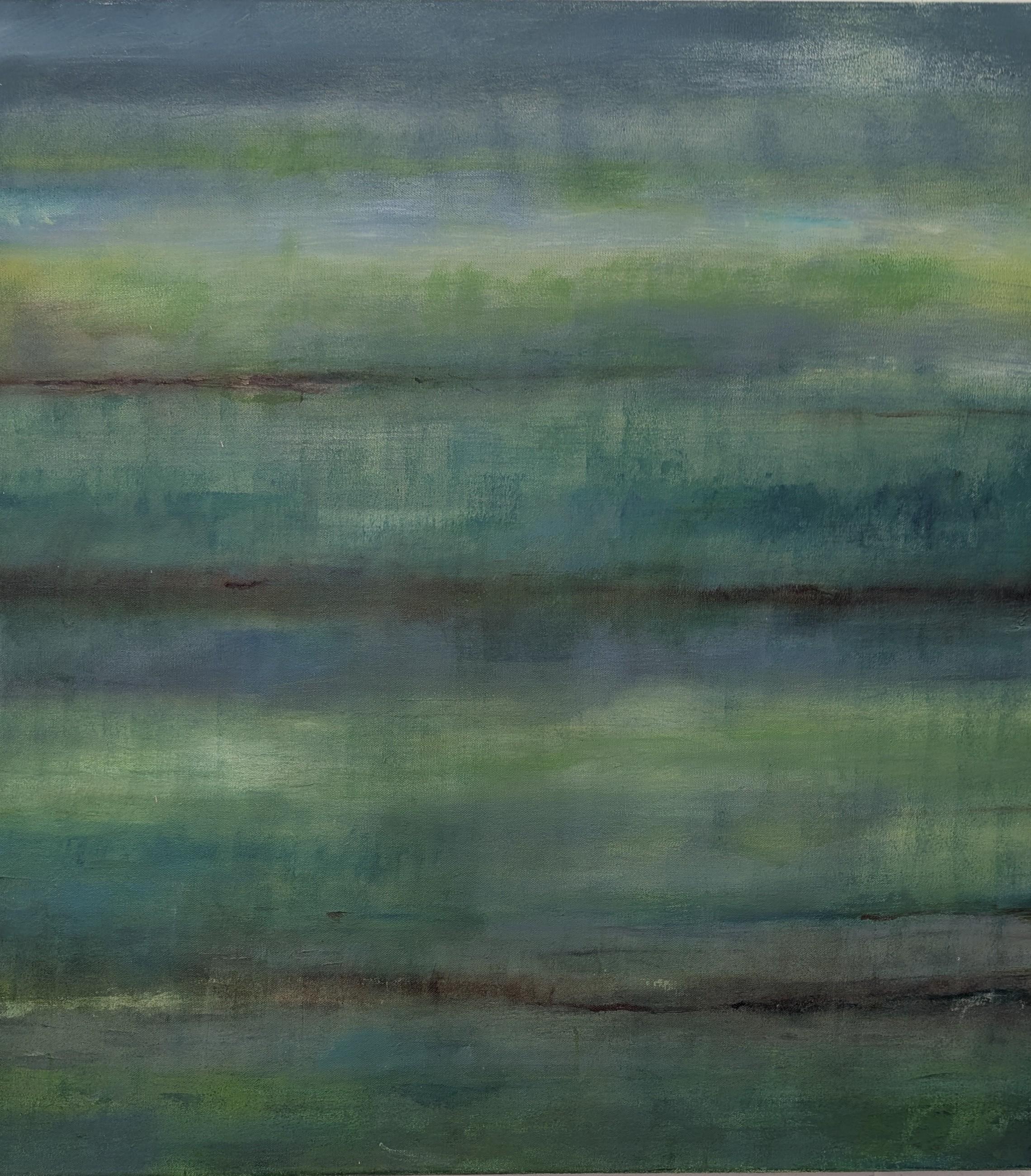 Abstract Painting di Neda Dana-Haeri - Campi verdi di cielo - Pittura, olio e acrilico su tela