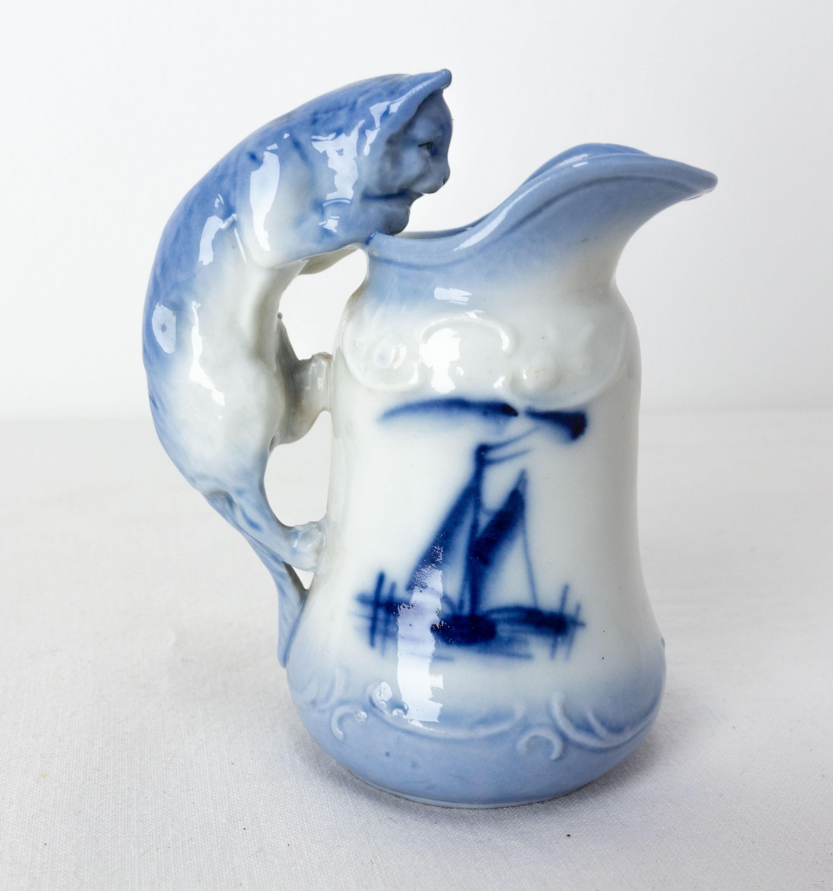 Dutch Nederland Faience Miniature Milk Jug to the Cat Delft, Late 19th Century For Sale