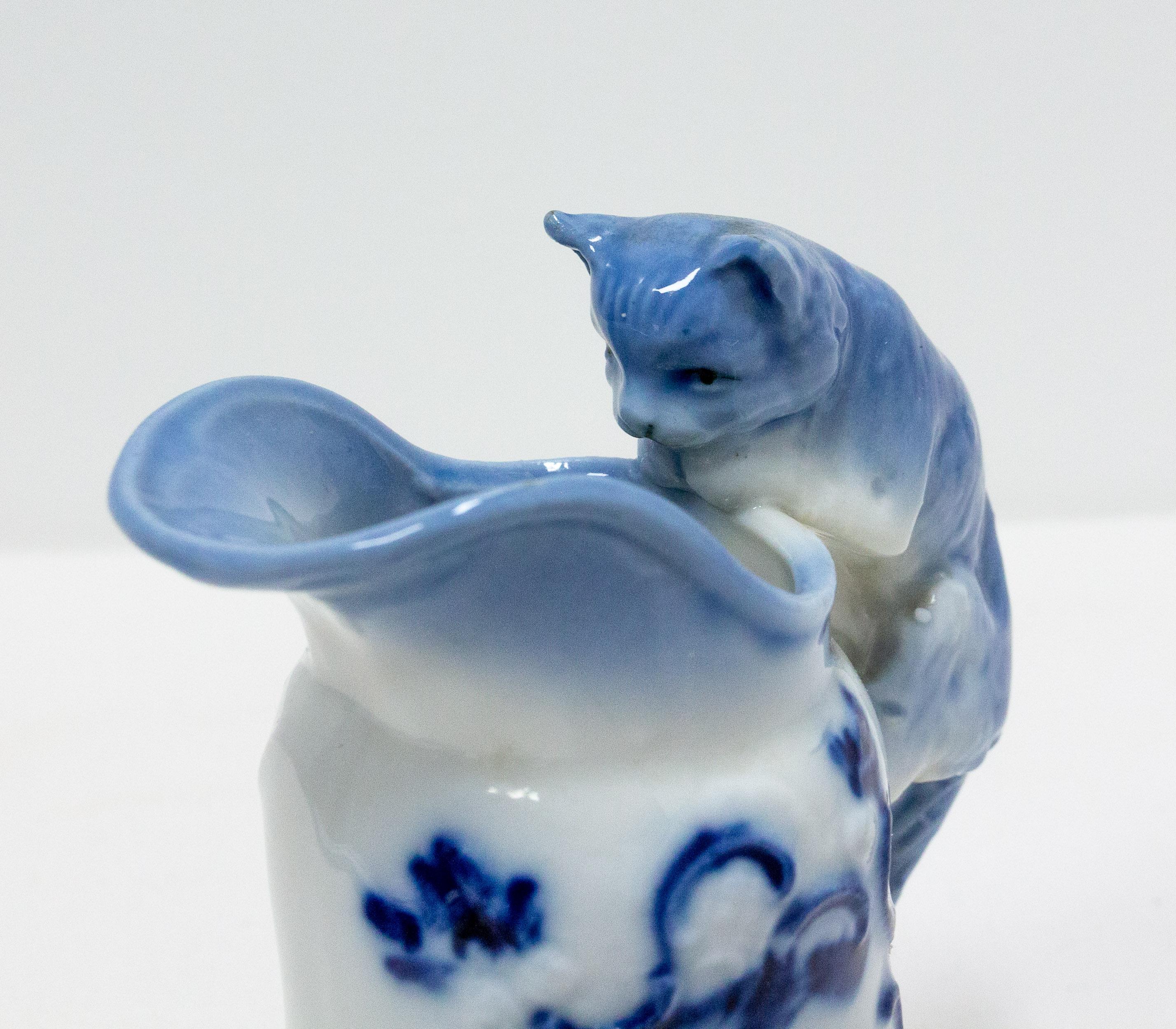 Ceramic Nederland Faience Miniature Milk Jug to the Cat Delft, Late 19th Century For Sale