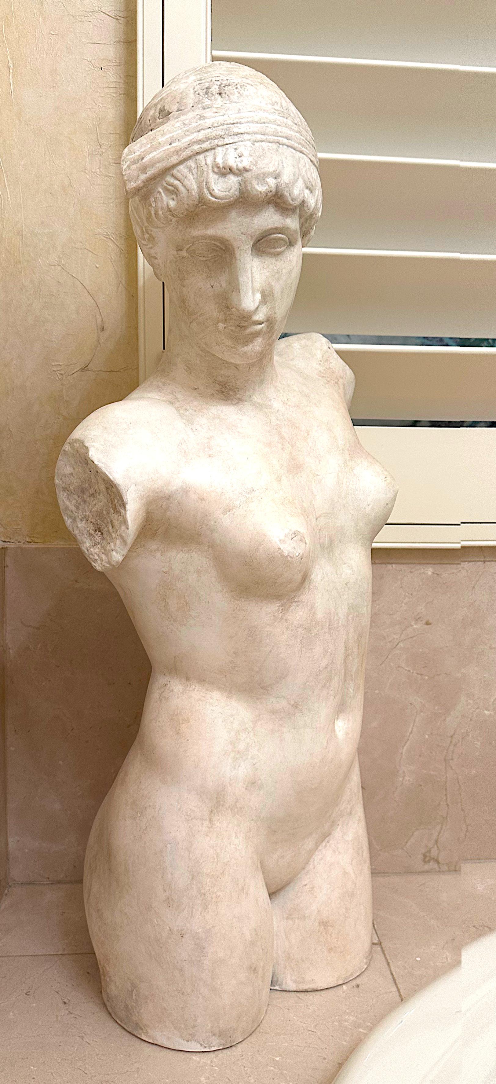 Faux Marble Torso of Venus
The composition female nude torso cast in the ancient Greek Style.
Height 38 in. (96.52 cm.) (approx)