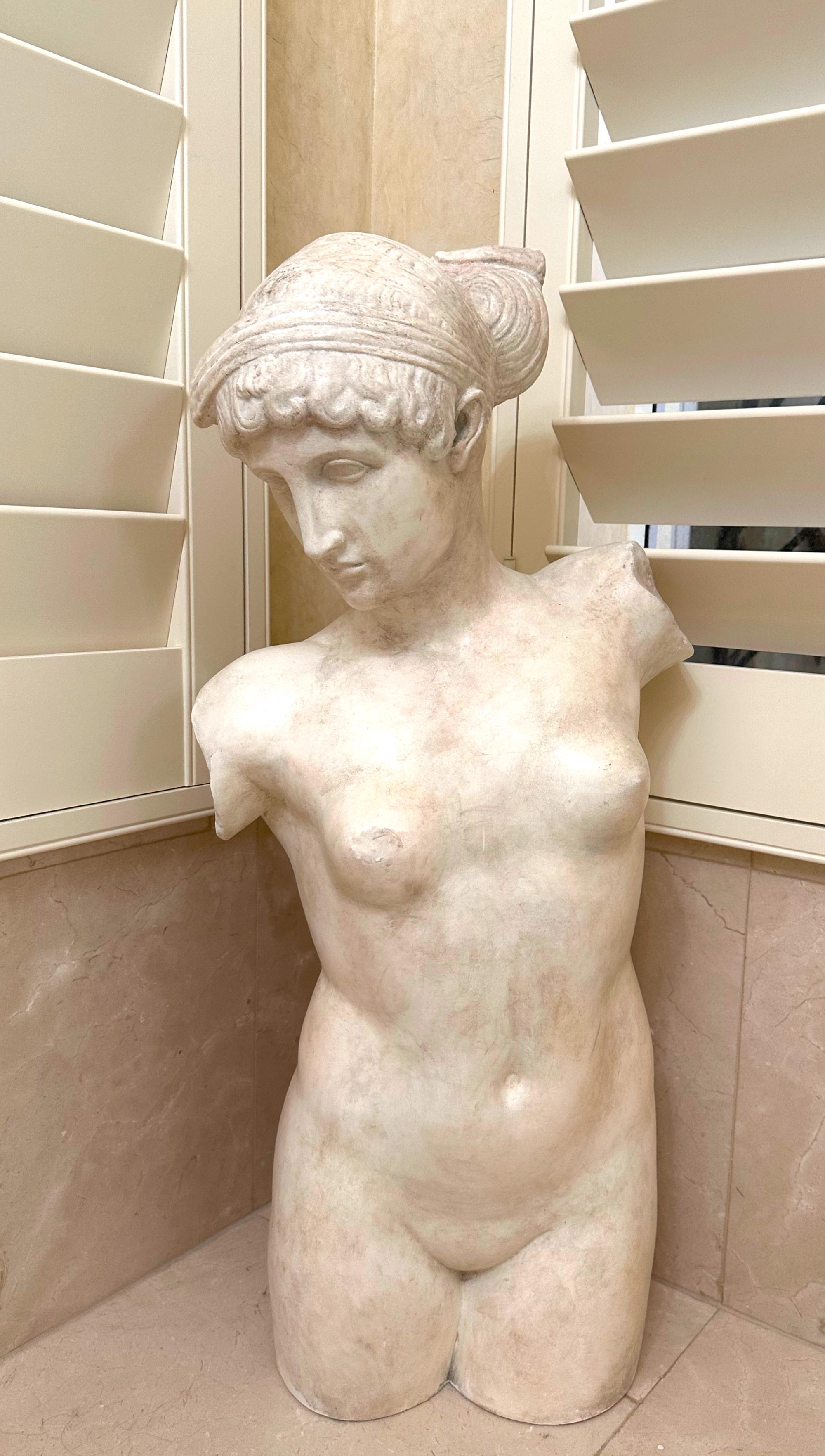 Stucco NEED DIMS Faux Marble Torso of Venus For Sale
