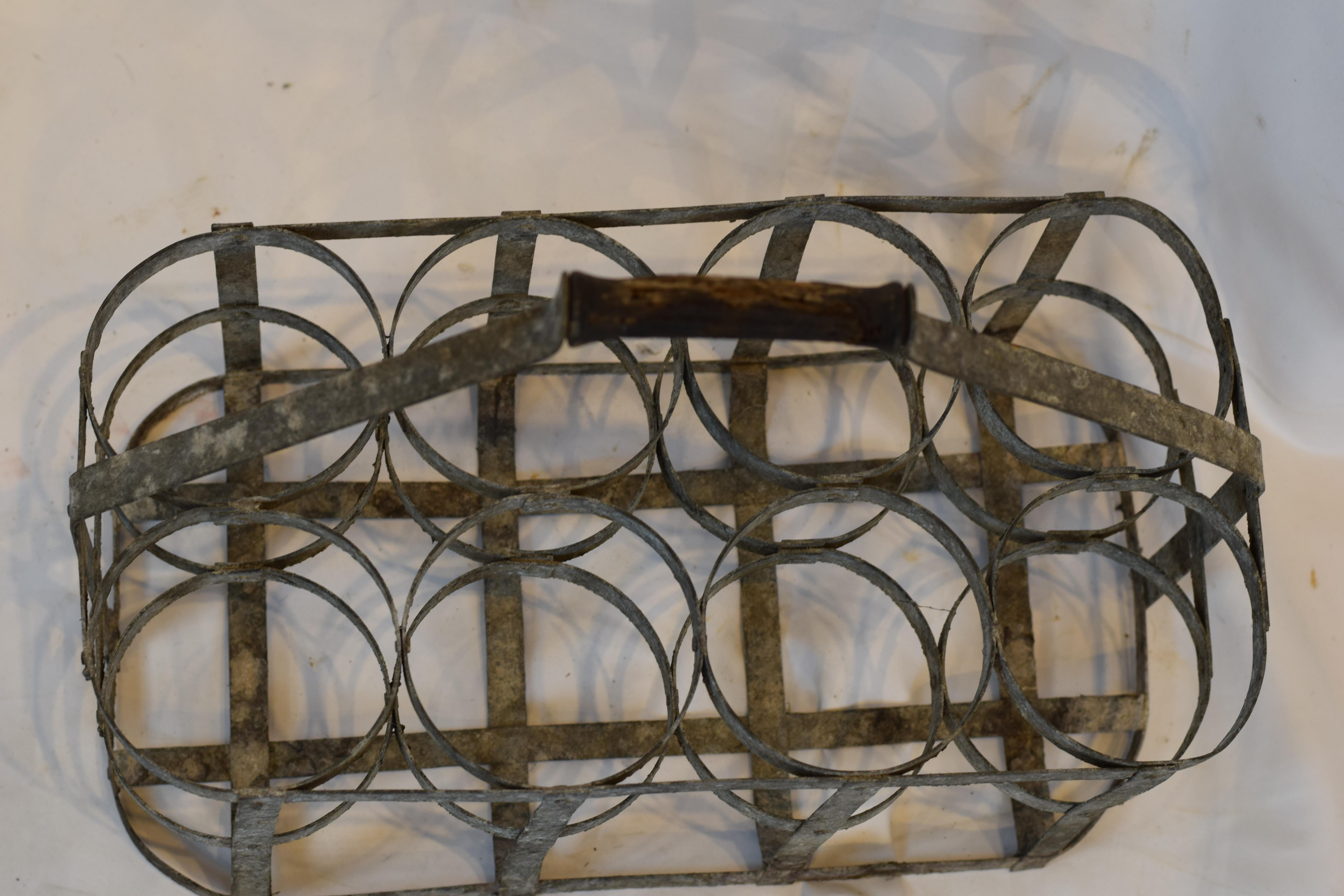 Iron Early 20th Century Vintage French Eight Bottle Wine Carrier Basket
