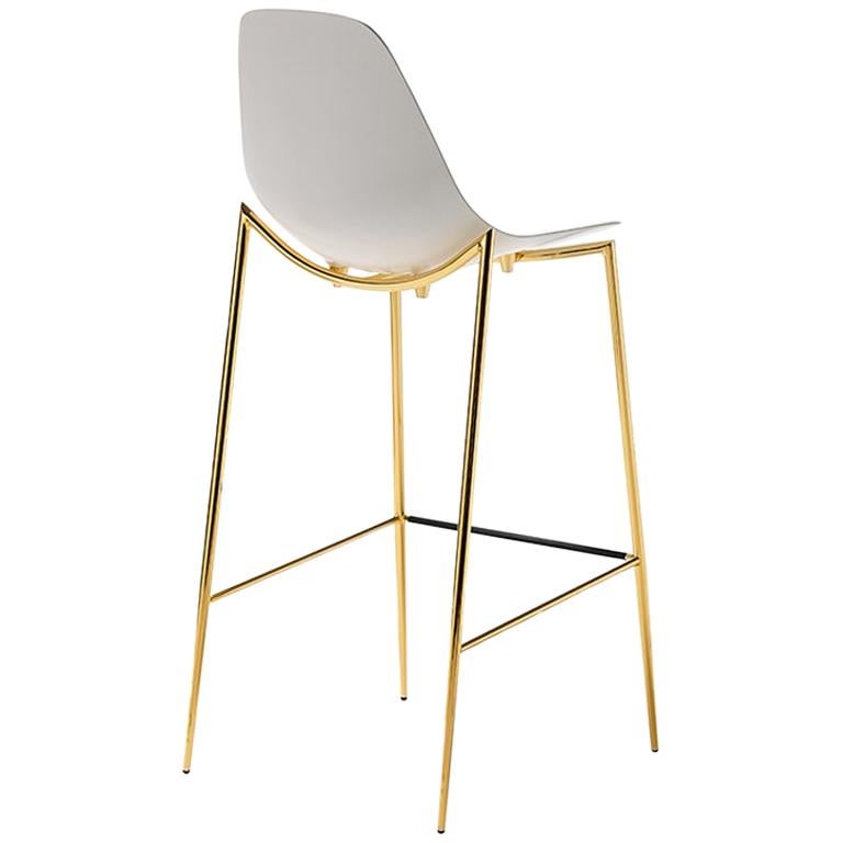 Needle White and Gold Bar Stool For Sale