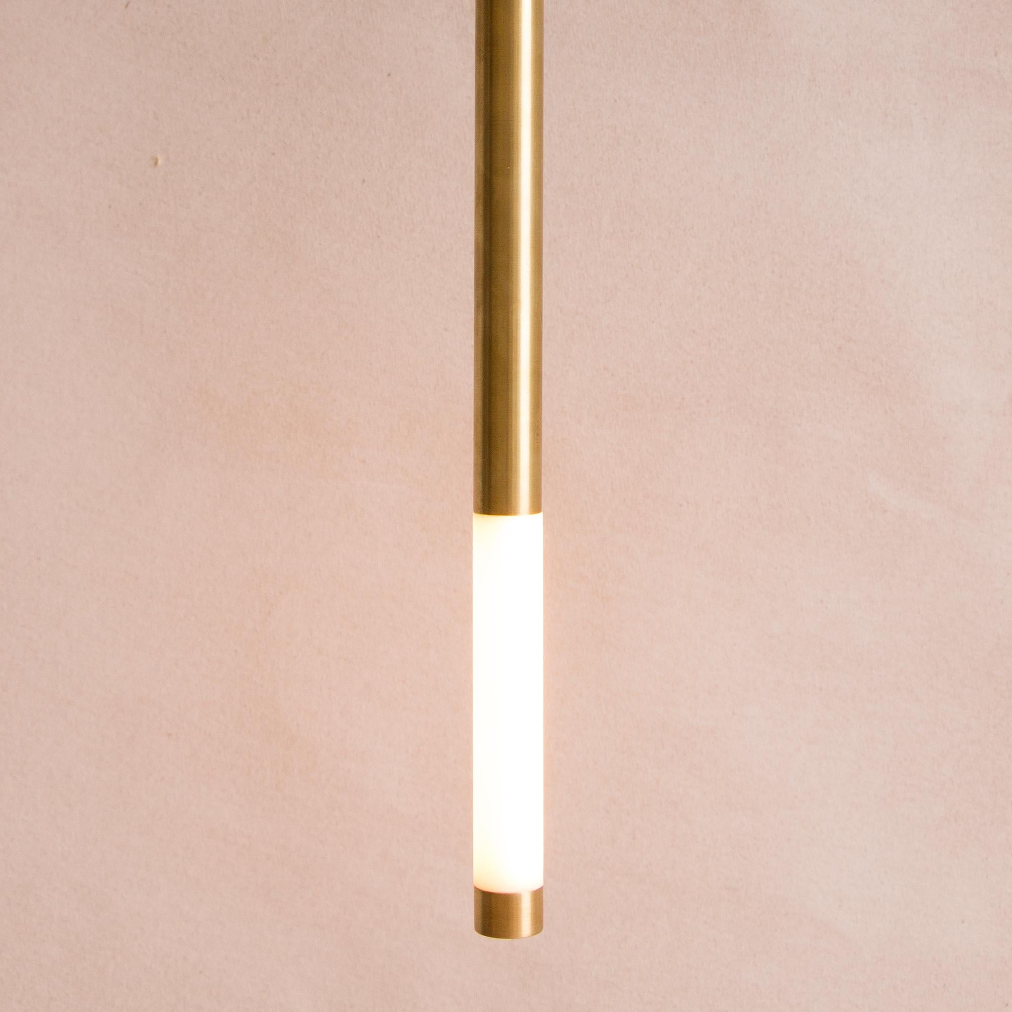 American Needle Pendant Light in Porcelain and Brass For Sale